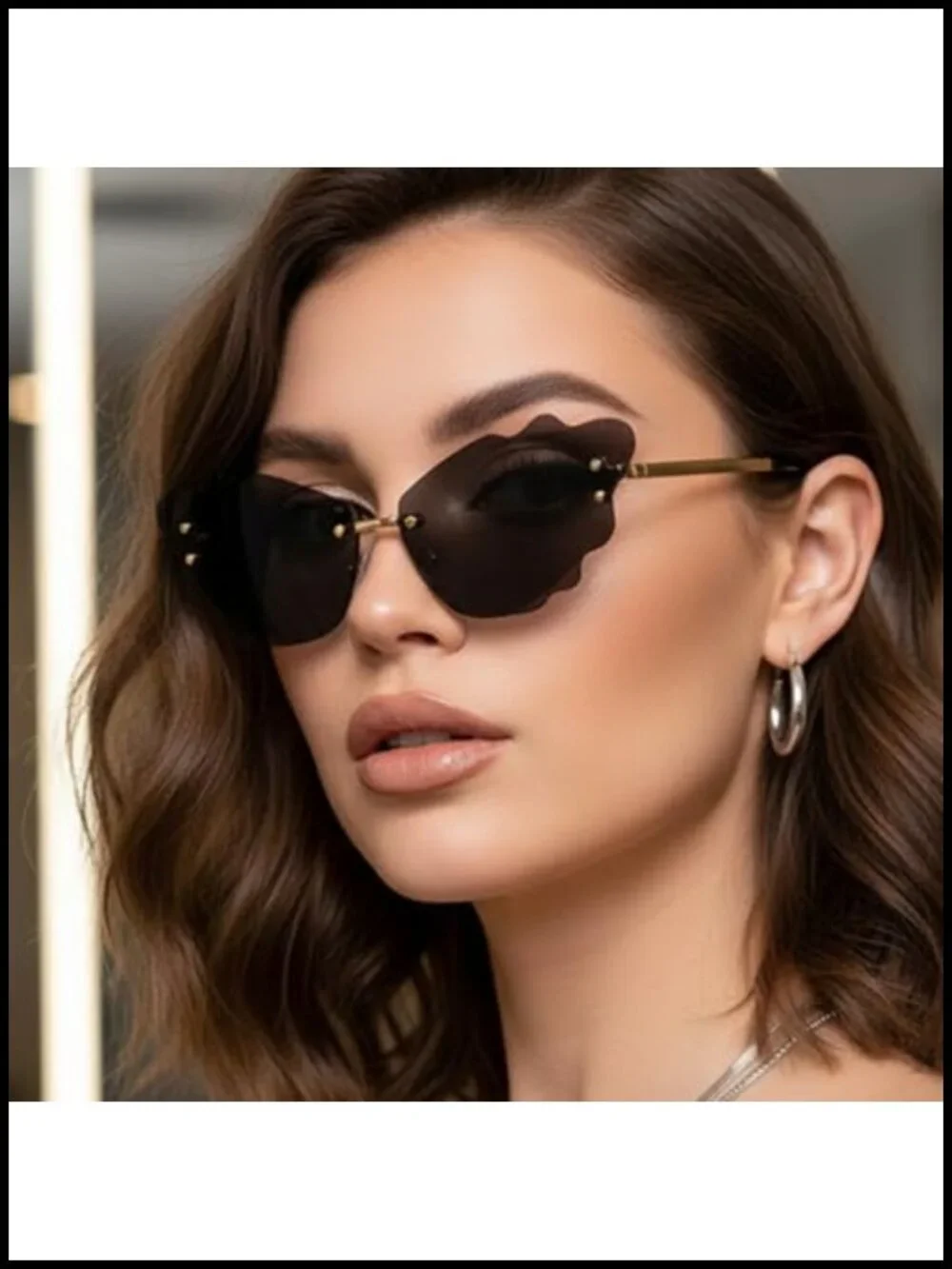 Rimless Cat Eye Sunglasses UV400 Metal Frame Trendy Shades Outdoor Travel